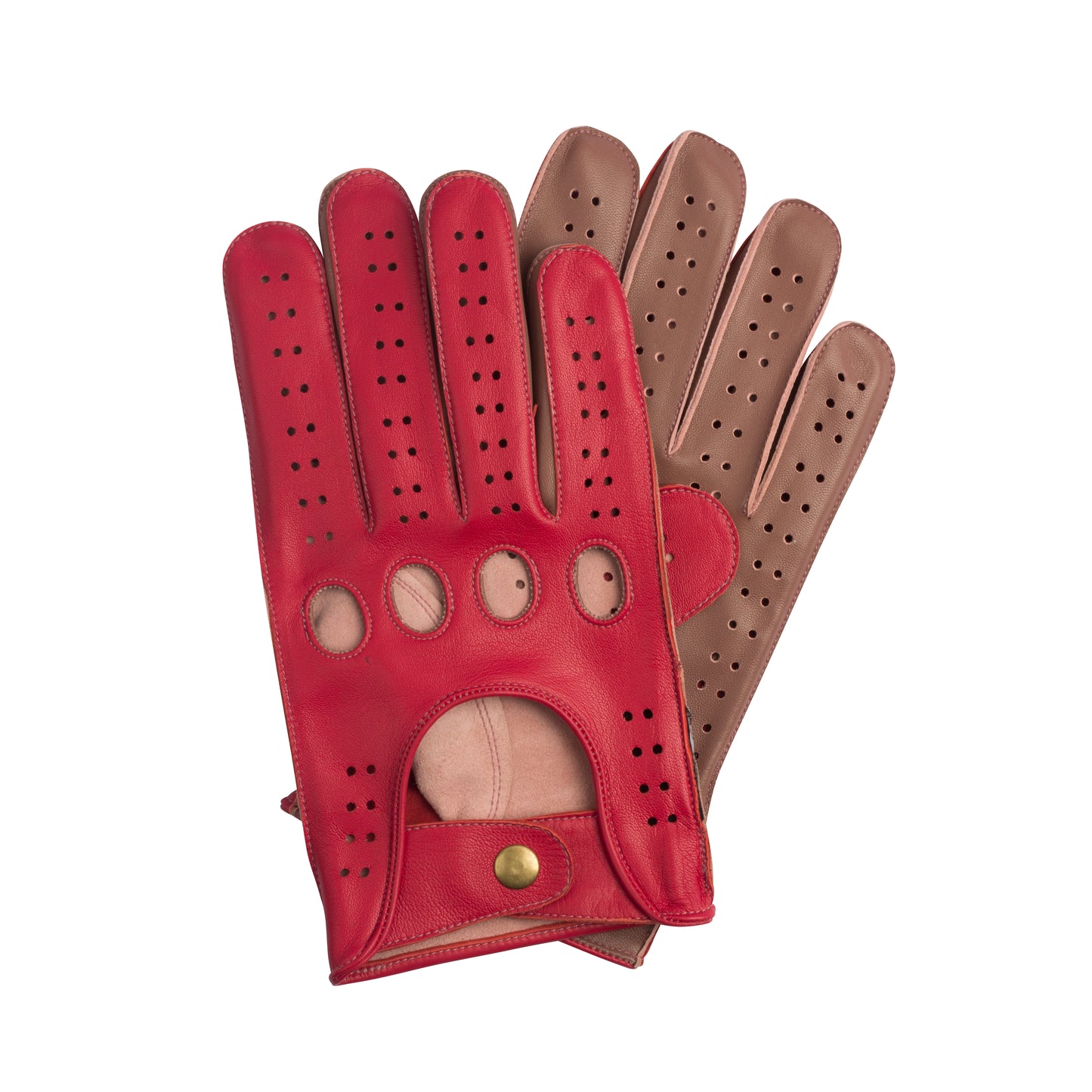 Apex Wear Leather Driving Gloves 100% Real Genuine Lambskin Knuckle Holes Red & Brown