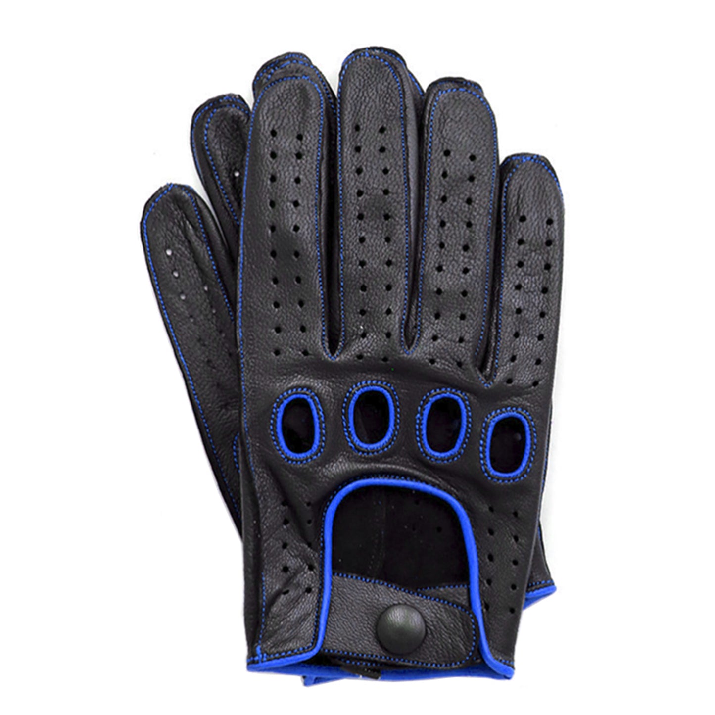 Apex Wear Leather Driving Gloves 100% Real Genuine Lambskin Knuckle Holes Black & Blue