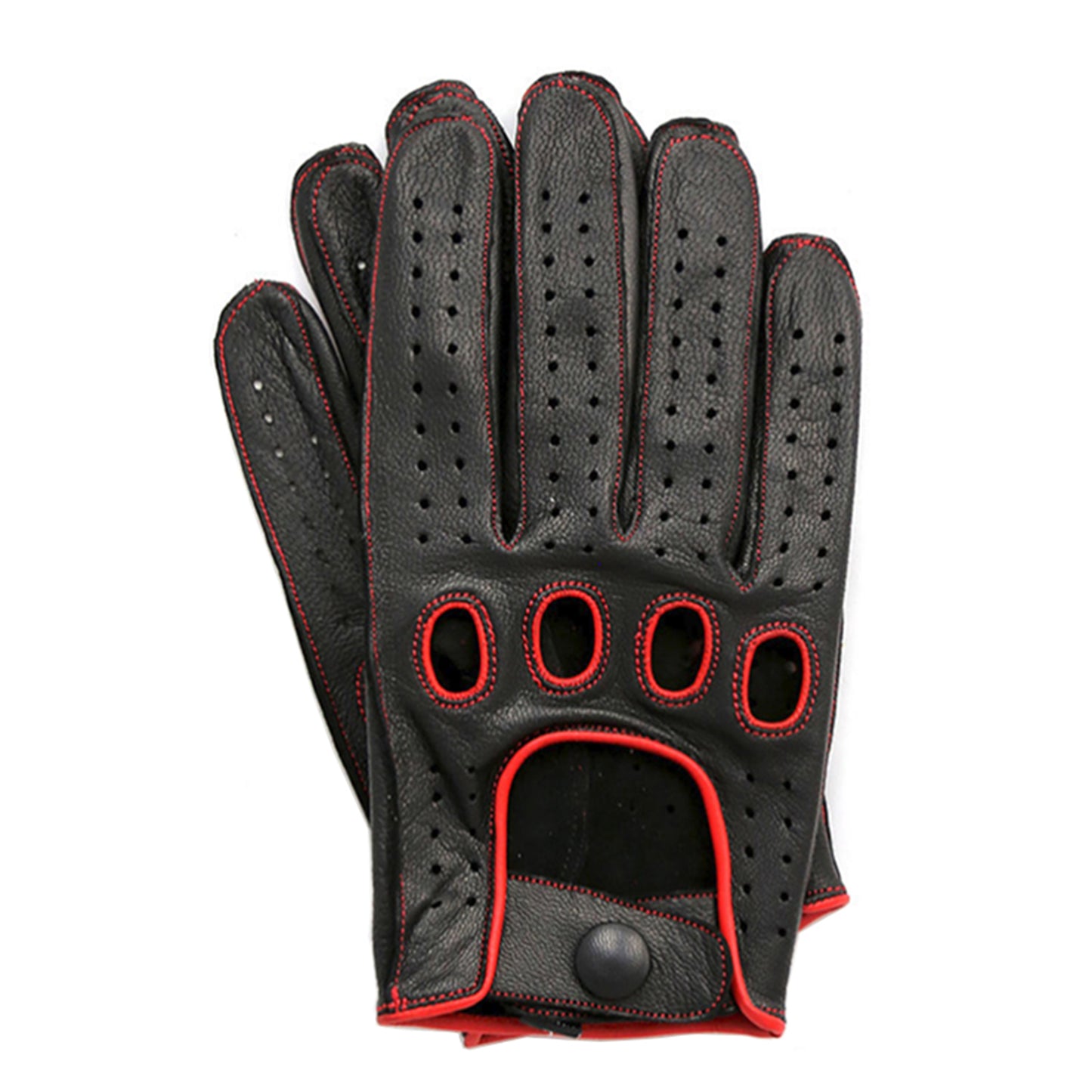 Apex Wear Leather Driving Gloves 100% Real Genuine Lambskin Knuckle Holes Black & Red