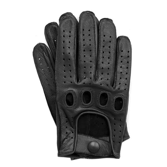 Apex Wear Leather Driving Gloves 100% Real Genuine Lambskin Knuckle Holes Black