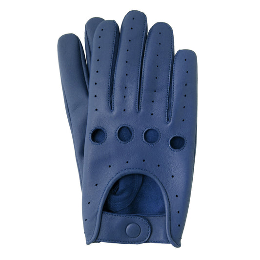 Apex Wear Leather Driving Gloves 100% Real Genuine Lambskin Knuckle Holes Navy