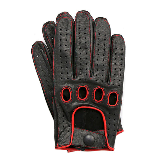 Apex Wear Leather Driving Gloves 100% Real Genuine Lambskin Knuckle Holes Black & Red