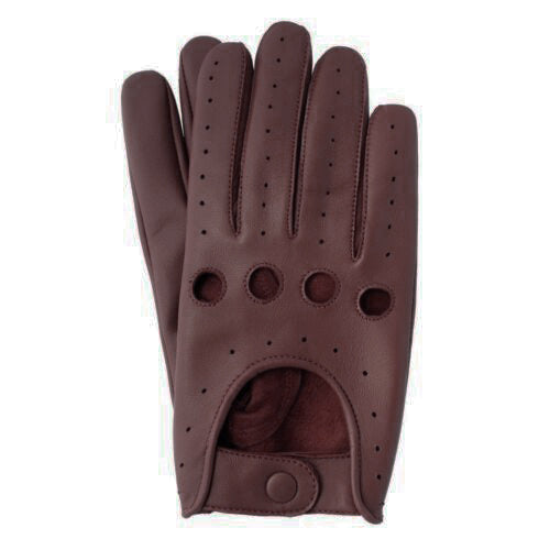 Apex Wear Leather Driving Gloves 100% Real Genuine Lambskin Knuckle Holes Dark Brown